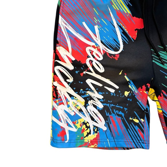 BKYS Men’s Feeling Lucky French Terry Shorts - Black/Multi (Size Large) - Picture 2 of 9